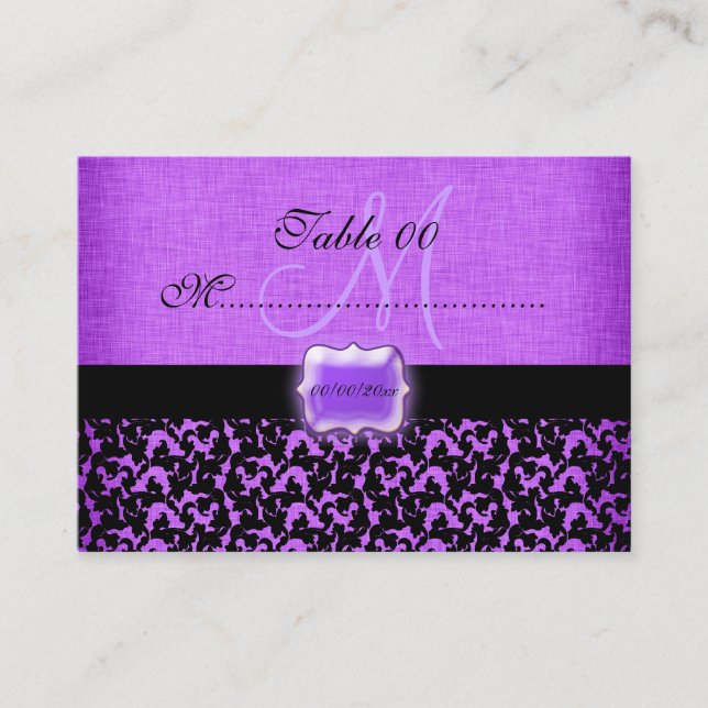 Tarjeta De Mesa Dámpara boda morado "número de tabla" negro (Anverso)