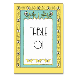 Tarjeta De Mesa Dandelis y mariposas de la primavera Art Nouveau