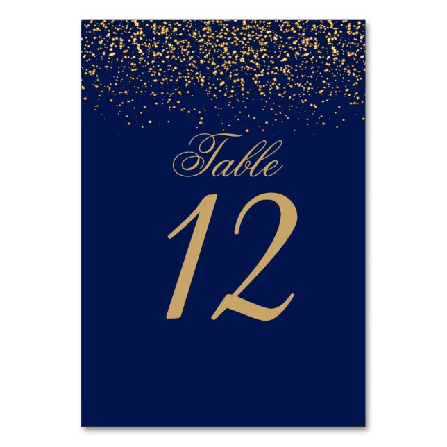 Tarjeta De Mesa Dark Blue and Gold Confetti (Anverso)