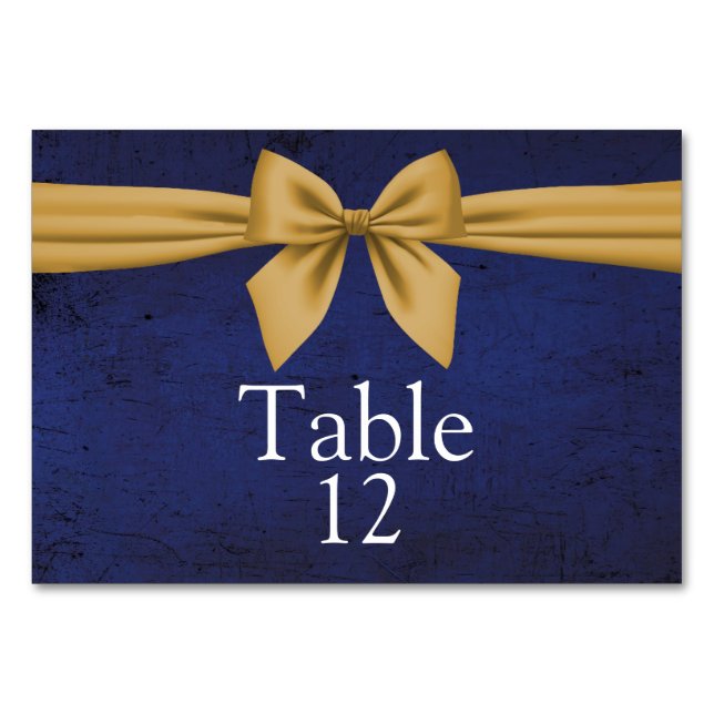 Tarjeta De Mesa Dark Blue Gold Bow (Anverso)