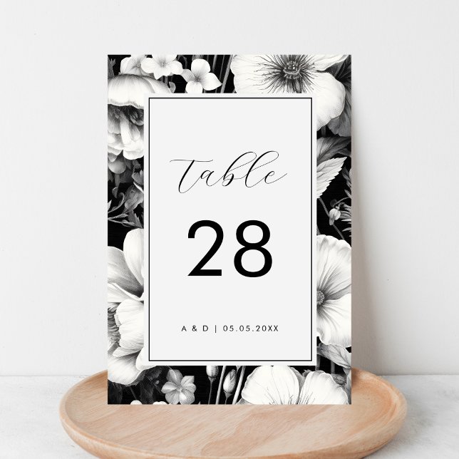 Tarjeta De Mesa Dark Floral Negro Jardín Botánico Elegante Boda (Subido por el creador)