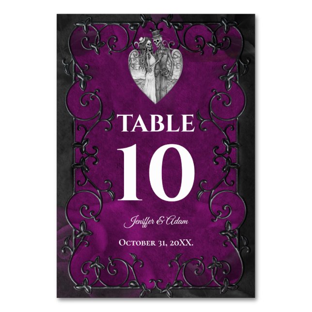 Tarjeta De Mesa Dark Gothic Halloween Wedding (Anverso)