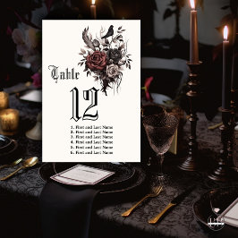 Tarjeta De Mesa Dark Gothic Rosewood Floral Raven