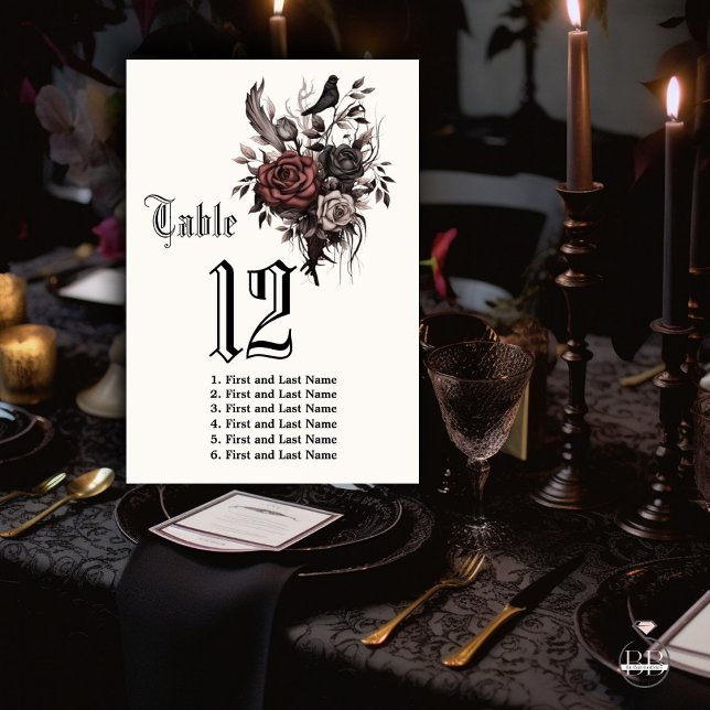 Tarjeta De Mesa Dark Gothic Rosewood Floral Raven (Subido por el creador)