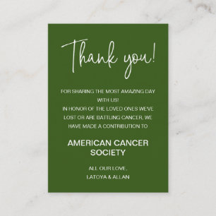 Tarjeta De Mesa Dark Green Gracias Donar Al Boda De Caridad