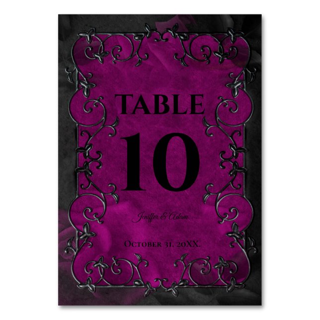 Tarjeta De Mesa Dark Purple Gothic Halloween Wedding (Anverso)