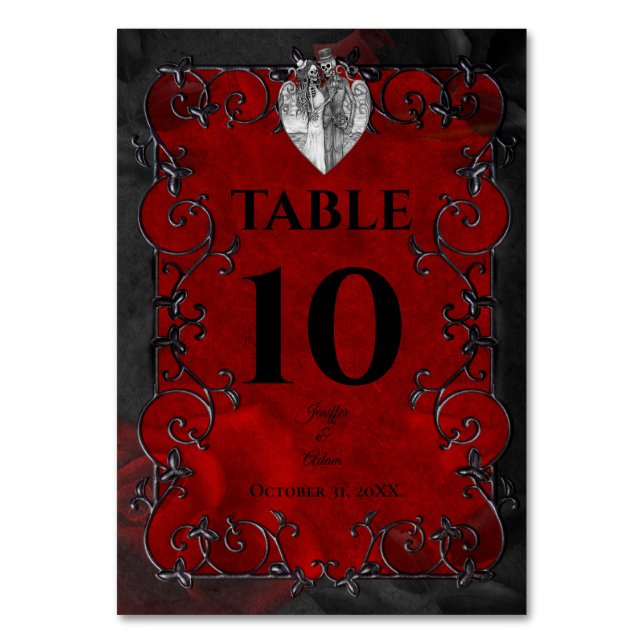 Tarjeta De Mesa Dark Red Gothic Halloween Wedding (Anverso)