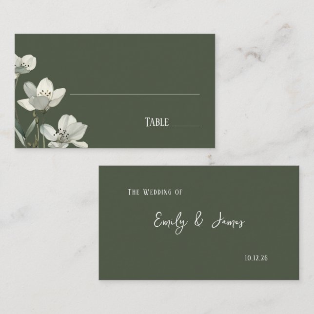 Tarjeta De Mesa Dark Sage Green Botanical Wedding (Anverso / Reverso)