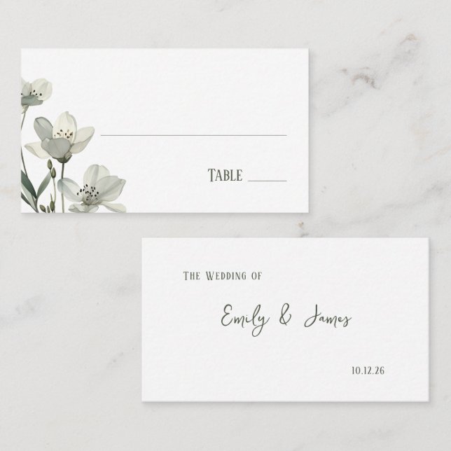 Tarjeta De Mesa Dark Sage Green Botanical Wedding (Anverso / Reverso)