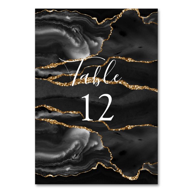 Tarjeta de mesa de ágata negra formal con brillo d (Anverso)