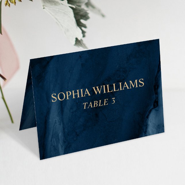 Tarjeta de mesa de Boda azul y oro de la marina (Subido por el creador)