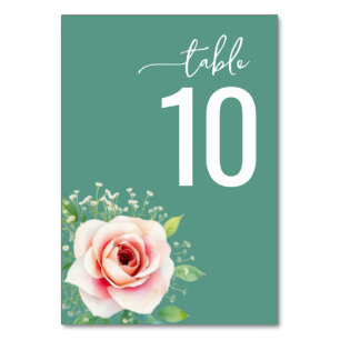 Tarjeta de mesa de boda botánica en azul sereno