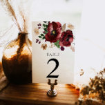 Tarjeta de mesa de Boda botánico de Burgundy Fall<br><div class="desc">Tarjeta de número de tabla del Boda floral de Borgoña de otoño. botón personalizar más" para editar. Artículos coincidentes en el diseño del fiesta Cava de nuestra tienda</div>