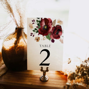 Tarjeta de mesa de Boda botánico de Burgundy Fall