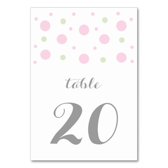 Tarjeta de mesa de boda con confeti rosa y verde (Anverso)