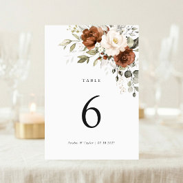 Tarjeta de mesa de boda con crema de herrumbre flo