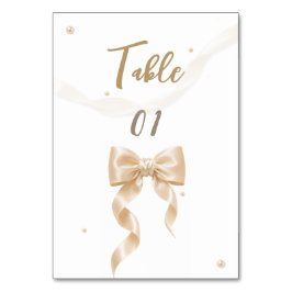 Tarjeta de mesa de boda con lazo de satén elegante