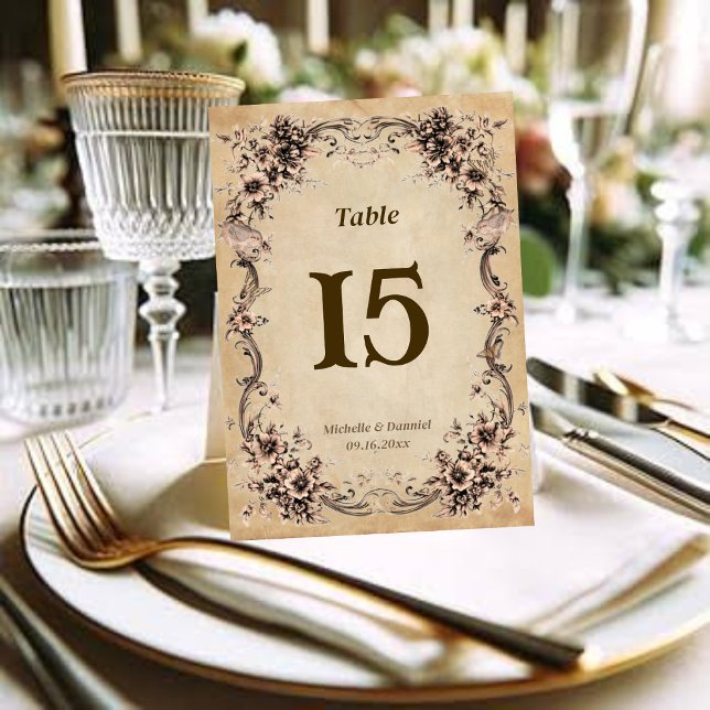Tarjeta de mesa de boda con marco floral victorian (Subido por el creador)