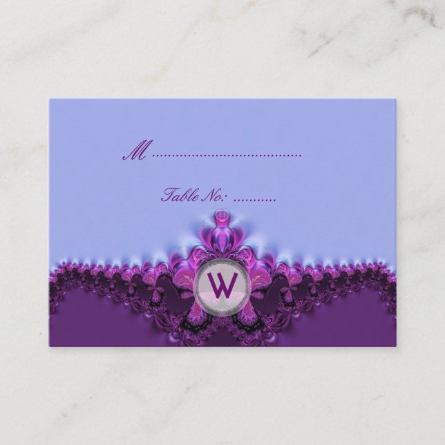 Tarjeta de mesa de Boda de canto satinado morado (Anverso)