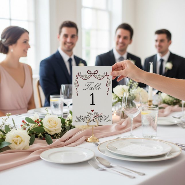 Tarjeta de mesa de boda de cisnes únicos dibujados (Subido por el creador)