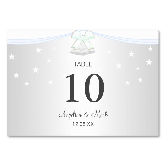 Tarjeta de mesa de boda de color blanco plateado (Anverso)