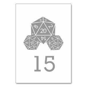 Tarjeta de mesa de boda de dado D20 gris