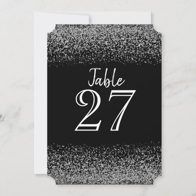 Tarjeta de mesa de boda de diamante en blanco y ne (Anverso)