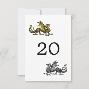Tarjeta de mesa de boda de dragón de oro y plata