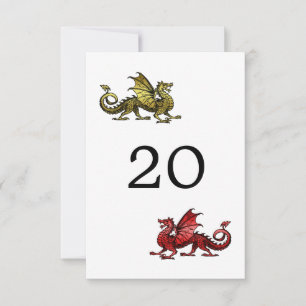 Tarjeta de mesa de boda de dragón rojo dorado