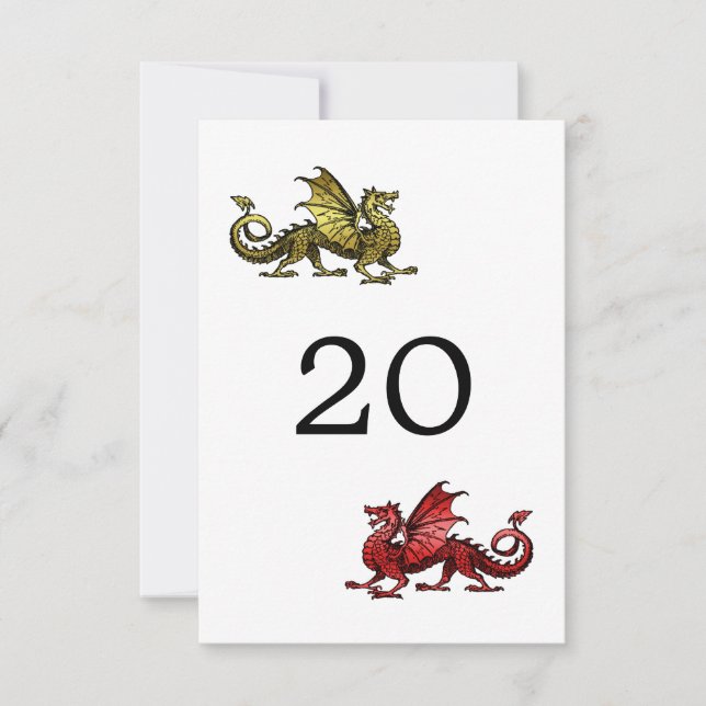 Tarjeta de mesa de boda de dragón rojo dorado (Anverso)