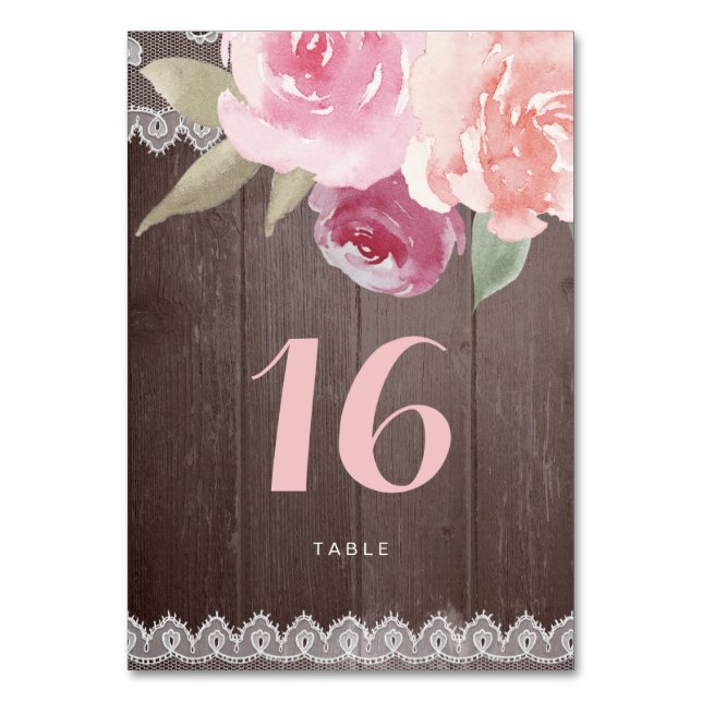 Tarjeta de mesa de boda de encaje floral de acuare (Anverso)