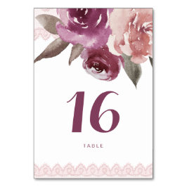 Tarjeta de mesa de boda de encaje floral de acuare