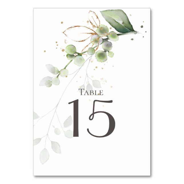 Tarjeta de mesa de boda de eucalipto con acuarela (Anverso)