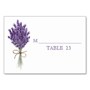 Tarjeta de mesa de boda de flor de lila lavanda pú
