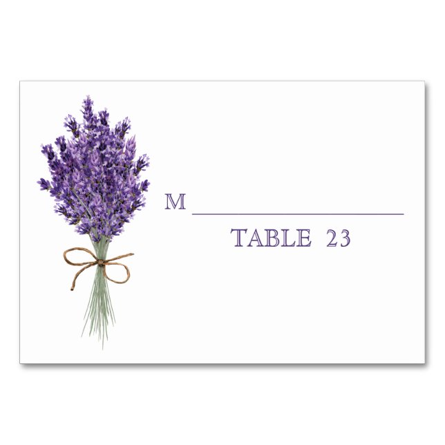 Tarjeta de mesa de boda de flor de lila lavanda pú (Anverso)