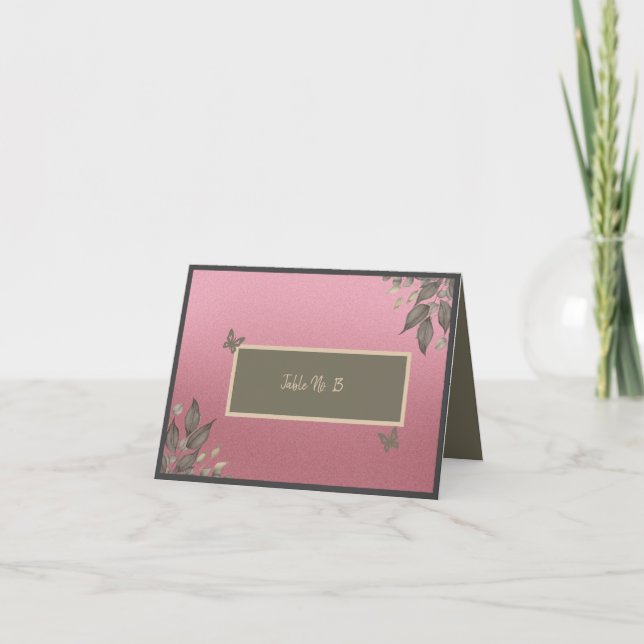 tarjeta de mesa de boda de follaje de purpurina ro (Anverso)