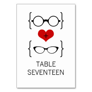 Tarjeta de mesa de Boda de gafas geeky rojas