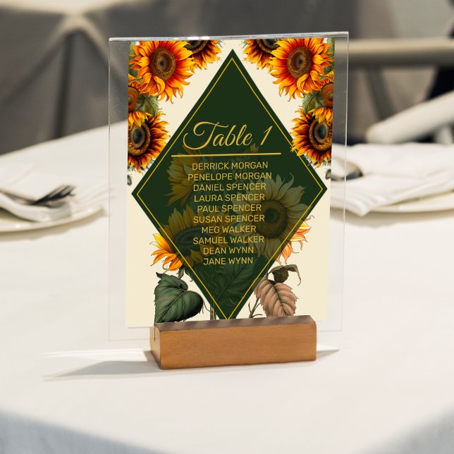 Tarjeta de mesa de boda de girasol bosque verde y  (Subido por el creador)