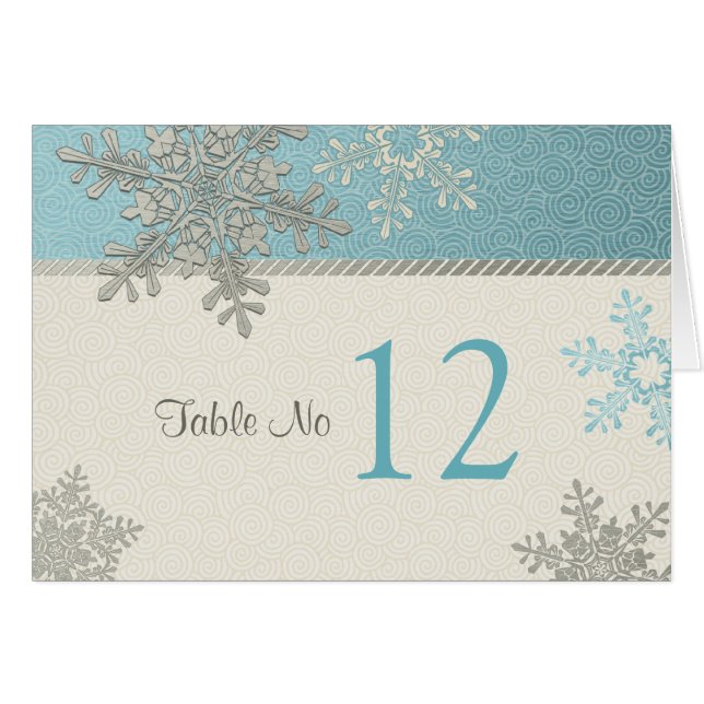 Tarjeta de mesa de boda de invierno con copo de ni (Anverso (Horizontal))