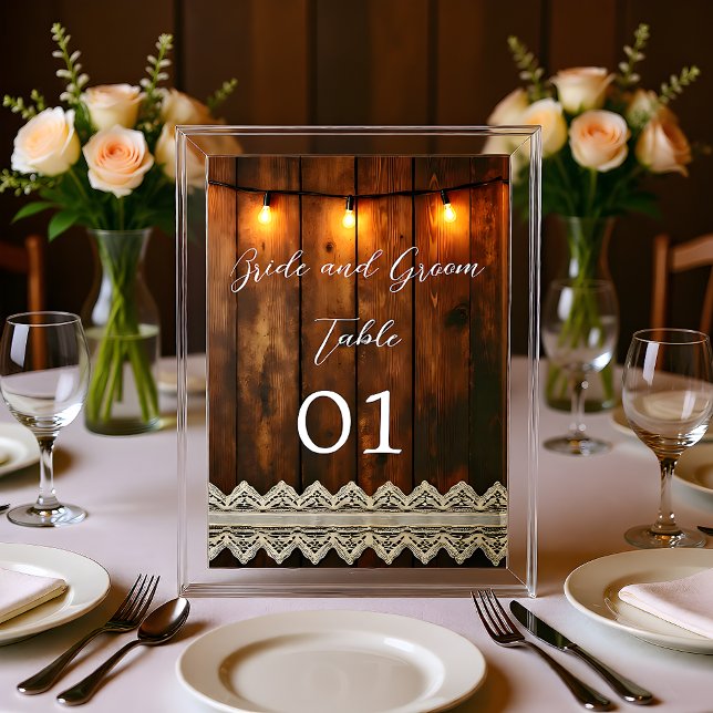 Tarjeta de Mesa de Boda de Madera Rústica y Encaje (Subido por el creador)