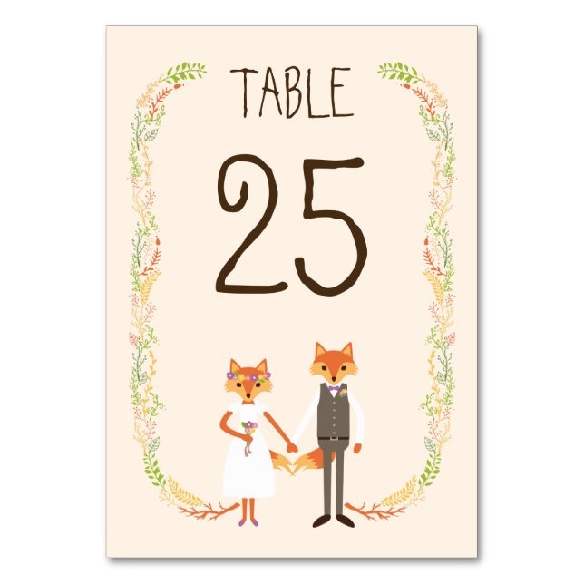Tarjeta de mesa de Boda de marfil para los zorros  (Anverso)