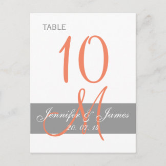 Tarjeta de mesa de Boda de monograma de coral gris
