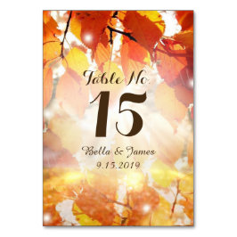 Tarjeta de mesa de boda de otoño de hojas de otoño