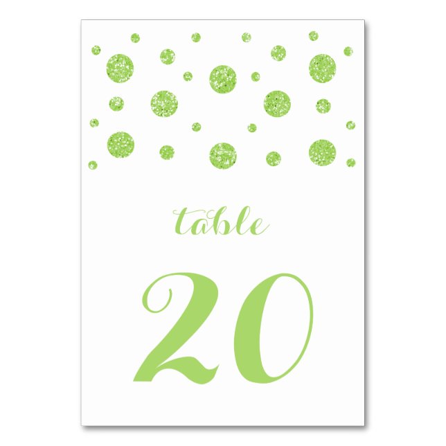 Tarjeta de mesa de Boda de Purpurina verde Confett (Anverso)