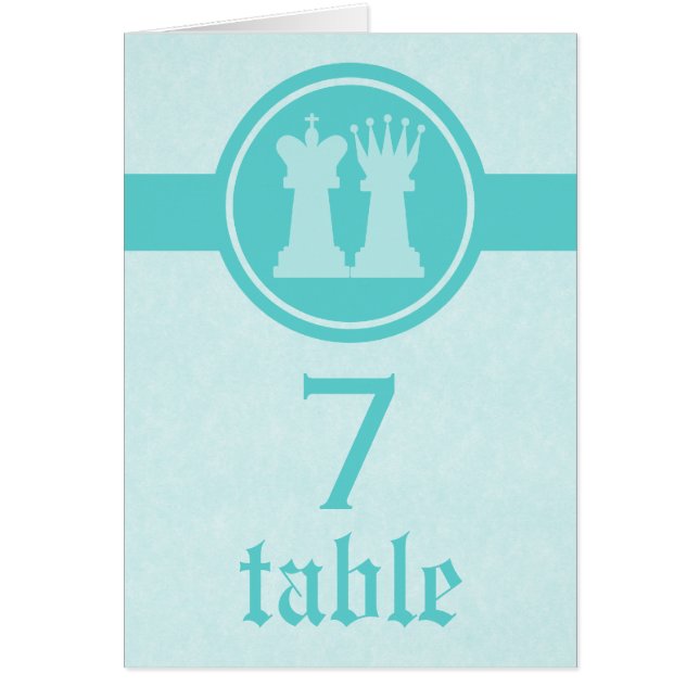 Tarjeta de mesa de boda de rey y reina de ajedrez, (Frente)