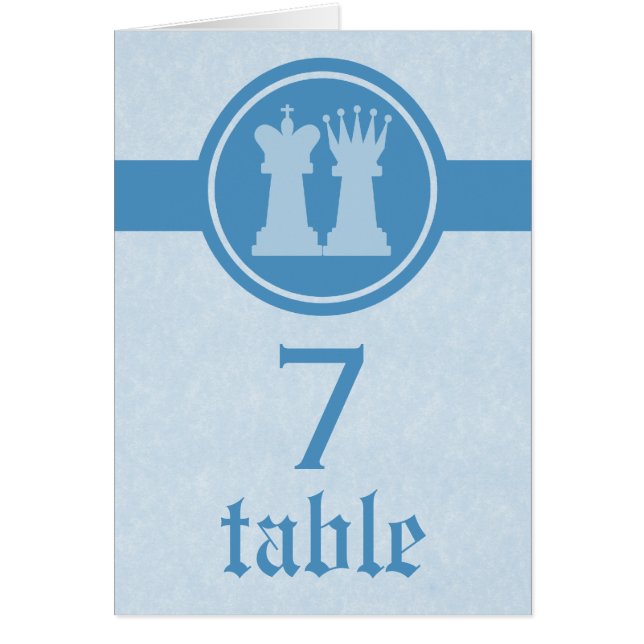Tarjeta de mesa de boda de rey y reina de ajedrez, (Frente)
