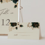 Tarjeta de mesa de Boda de Rosas verdes de color d<br><div class="desc">Nuestra colección "Watercolor Gold Rosas Boda" cuenta con ricos fondos acuáticos en esmeralda y zafiro con rosas de los mismos colores y follaje dorado. Las letras decorativas son parte de un guión personalizado, pero pueden ser incorporadas en un diseño de monograma a petición suya. Visita nuestra tienda para ver más...</div>