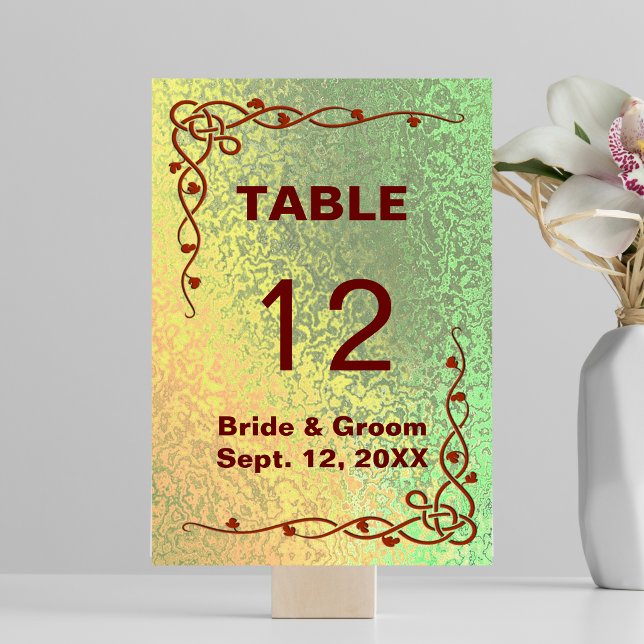 Tarjeta de mesa de boda de tonos otoñales de verde (Autumn Shades of Green Yellow Wedding Table Card)