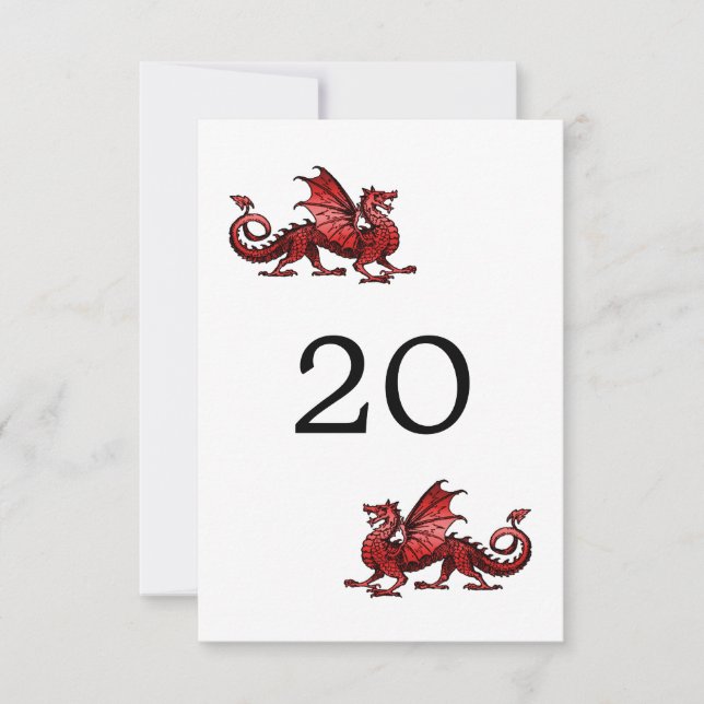 Tarjeta de mesa de boda del dragón rojo (Anverso)
