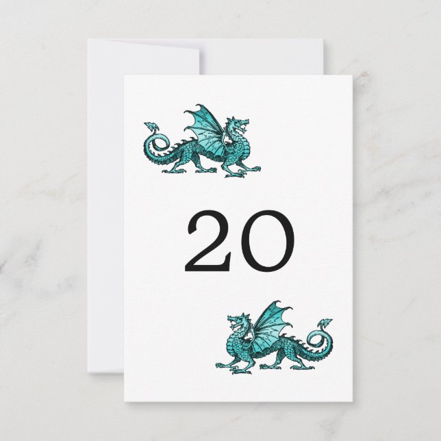 Tarjeta de mesa de boda del dragón verde (Anverso)